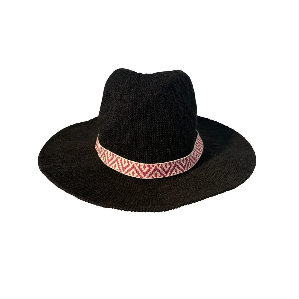 Hollister‎ Y2K Womens Black Knit Wide Brim Hat With Aztec Band One Size Festival